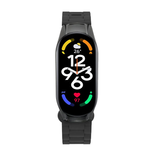 Silicone TPU Strap with Frame, black, on a watch, direct front view