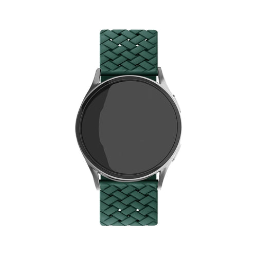 Braided Silicone Strap, dark green, on a watch, direct front view