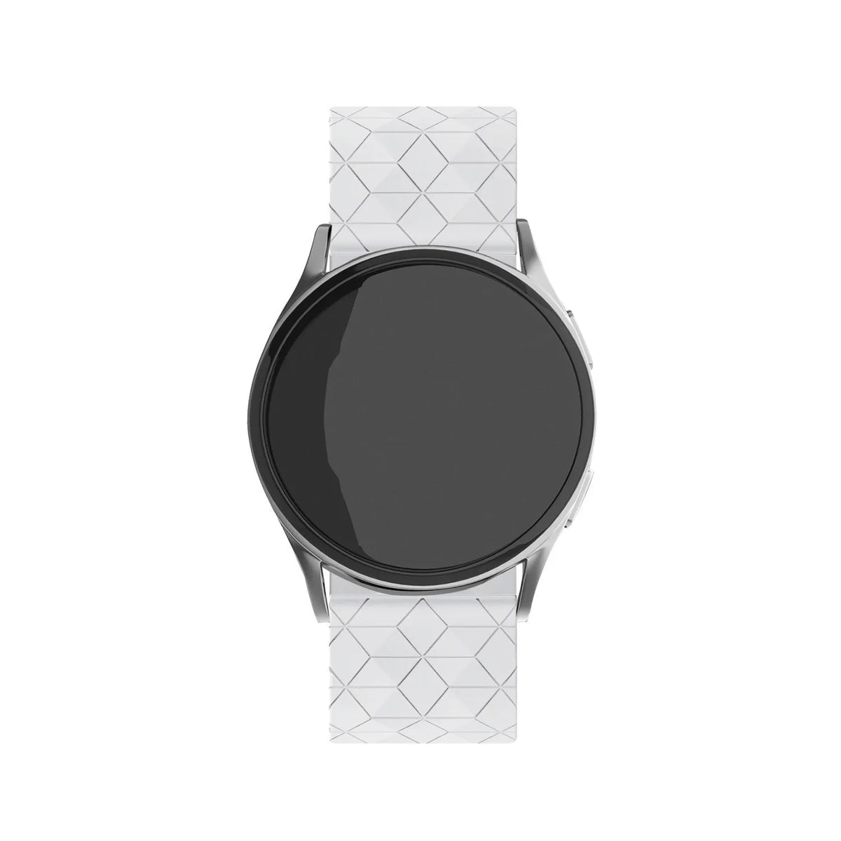 Silicone Strap Hexagons, white, on a watch, direct front view