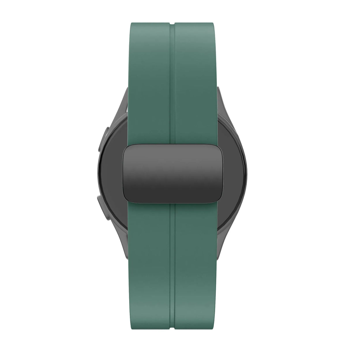 D-Buckle Silicone Strap, dark green, on a watch, direct front view