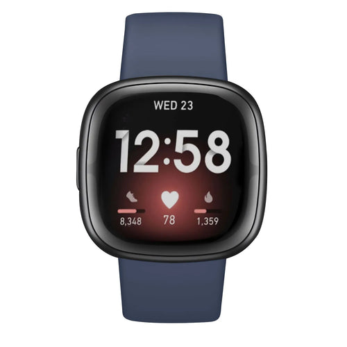 Silicone Strap 'Classic', dark blue, on a watch, direct front view