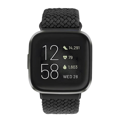 Nylon Adjustable Braided Strap, black, on a watch, direct front view