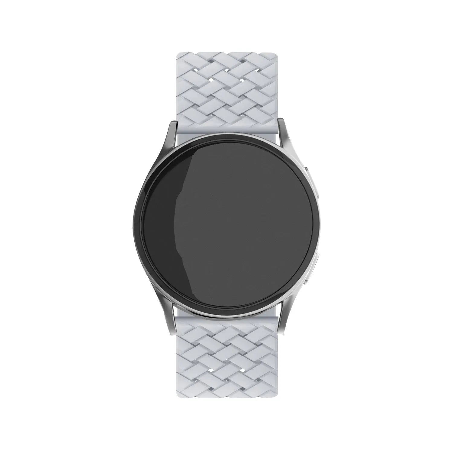 Braided Silicone Strap, grey, on a watch, direct front view