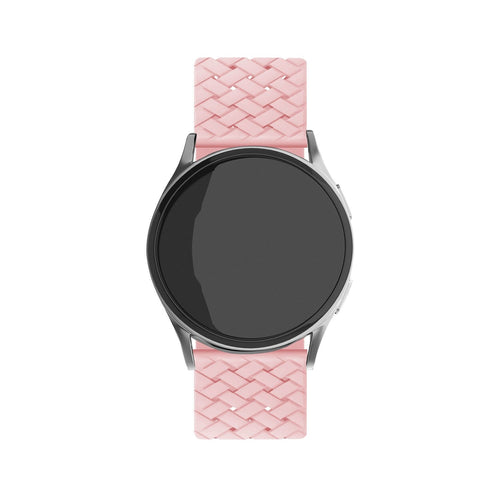 Braided Silicone Strap, pink, on a watch, direct front view