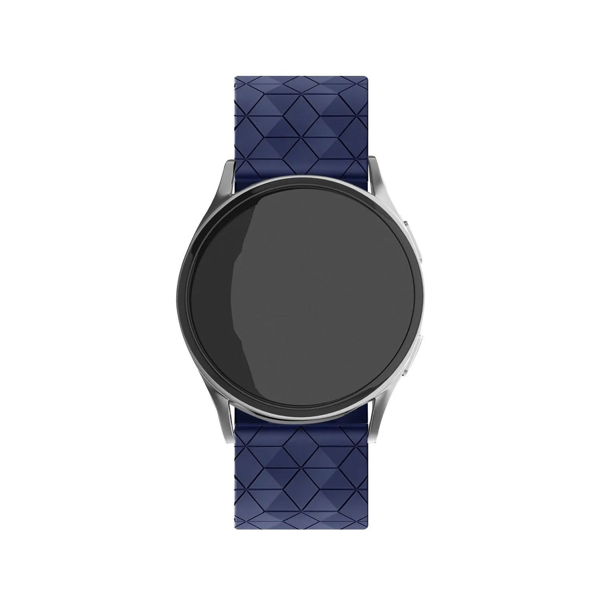 Silicone Strap Hexagons, dark blue, on a watch, direct front view