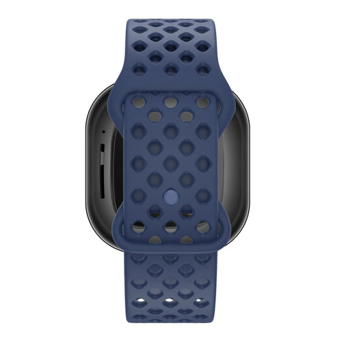 Silicone Sport Strap 'Air', dark blue, on a watch, direct front view