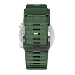 Buckled Silicone Strap, dark green, on a watch, direct front view