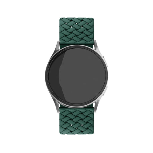 Braided Silicone Strap, dark green, on a watch, direct front view