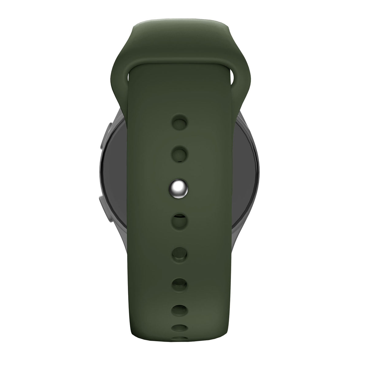 Silicone Sport Strap 'Deluxe', olive green, on a watch, direct front view