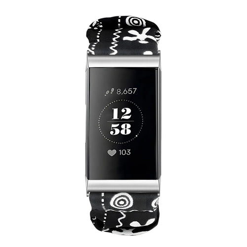 Nylon Scrunchie Strap, black mix, on a watch, direct front view