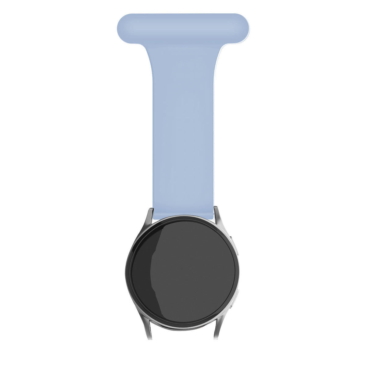 Silicone Nurse Fob, light blue, on a watch, direct front view