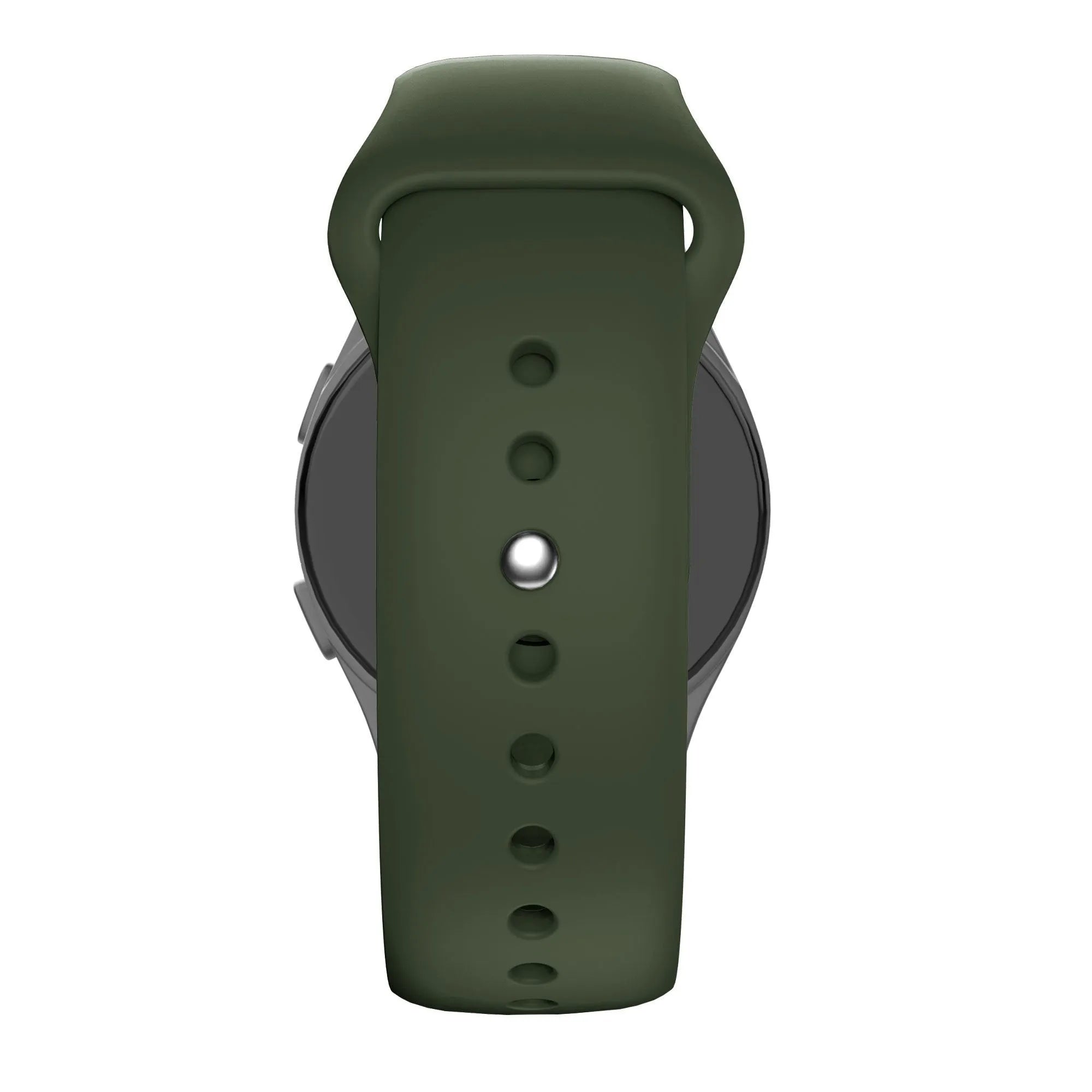 Silicone Sport Strap 'Deluxe', olive green, on a watch, direct front view