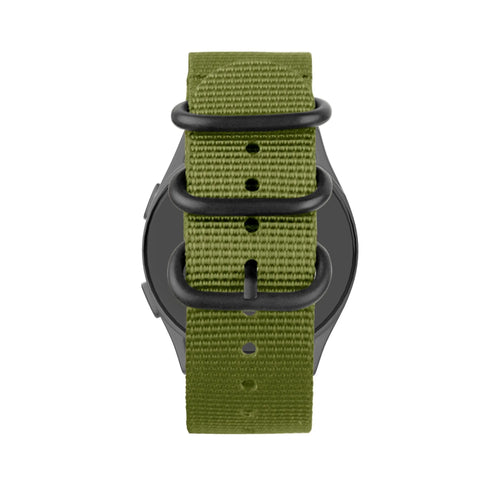 Buckled Nylon Strap, green, on a watch, direct front view