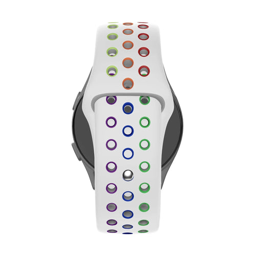 Silicone Sport Strap 'Deluxe', white/colourful, on a watch, direct front view