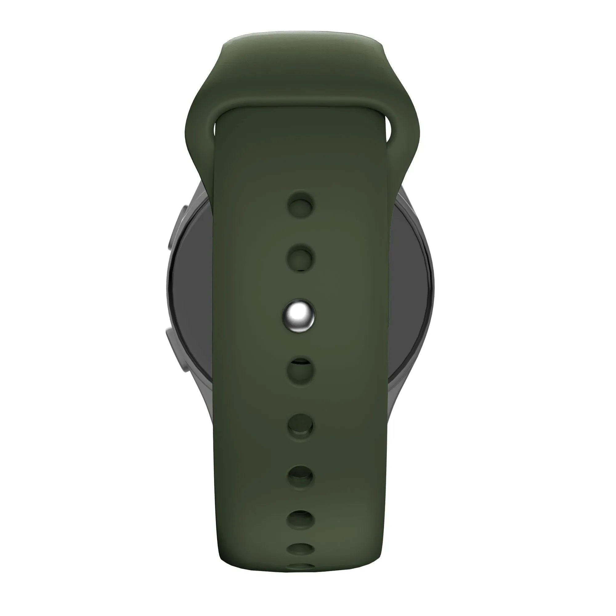 Silicone Sport Strap 'Deluxe', olive green, on a watch, direct front view