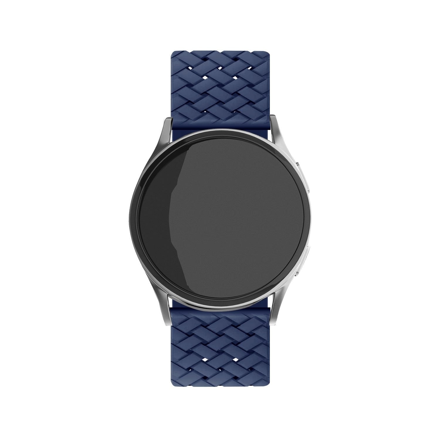 Braided Silicone Strap, dark blue, on a watch, direct front view
