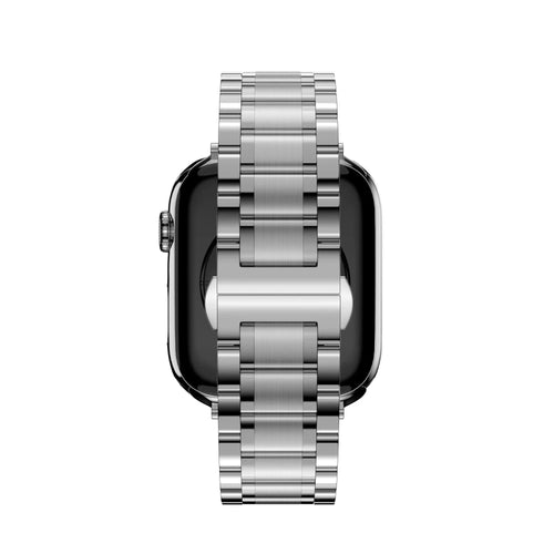Steel Link Strap 'Deluxe', silver, on a watch, direct front view