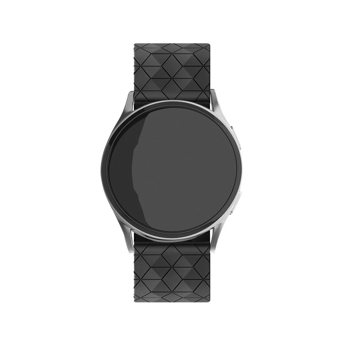 Silicone Strap Hexagons, black, on a watch, direct front view