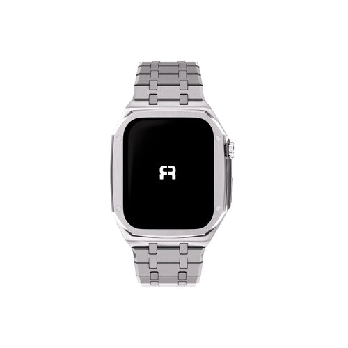 Case with Steel Strap, silver, on a watch, direct front view