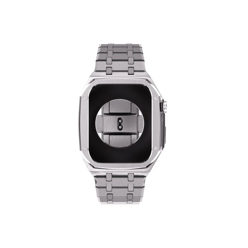 Case with Steel Strap, silver, on a watch, direct front view