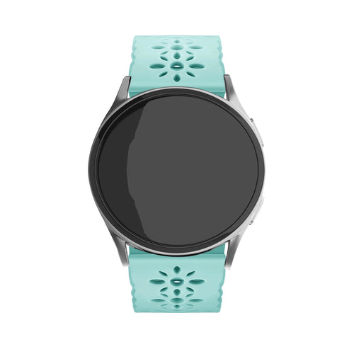 Patterned Silicone Strap, blue sea green, on a watch, direct front view