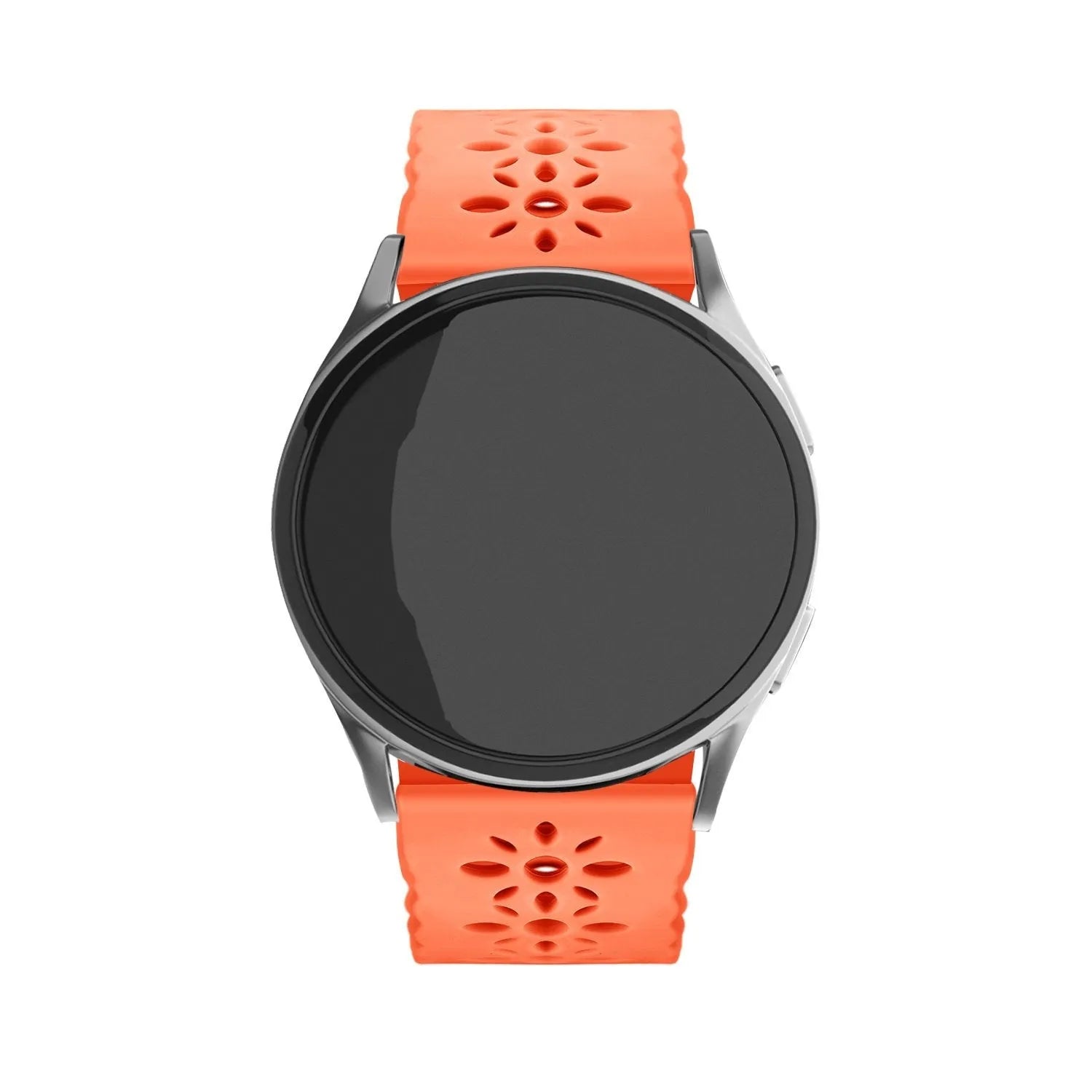Patterned Silicone Strap, orange, on a watch, direct front view