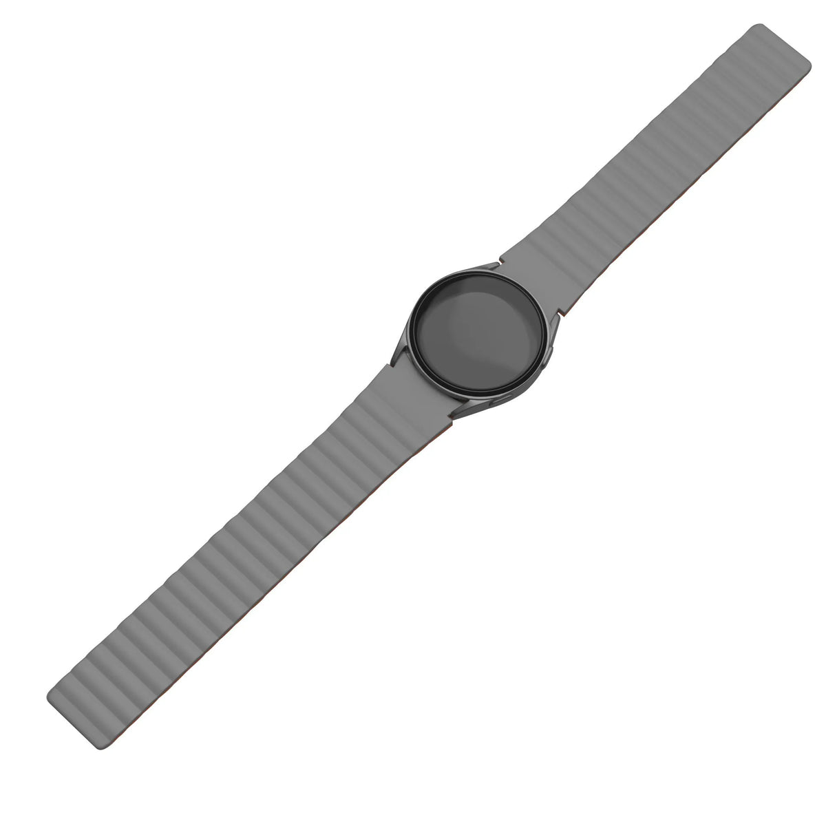Magnetic Silicone Strap, grey/orange, on a watch, direct front view
