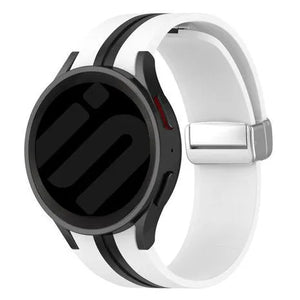 Silicone Magnetic Sport Strap, white/black, on a watch, direct front view
