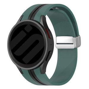 Silicone Magnetic Sport Strap, green/black, on a watch, direct front view