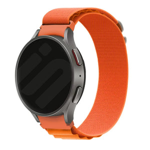Alpine Nylon Strap, orange, on a watch, direct front view