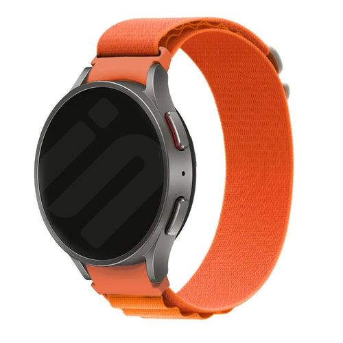 Alpine Nylon Strap, orange, on a watch, direct front view