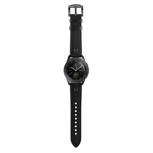 Leather Strap with Screw, black, on a watch, direct front view