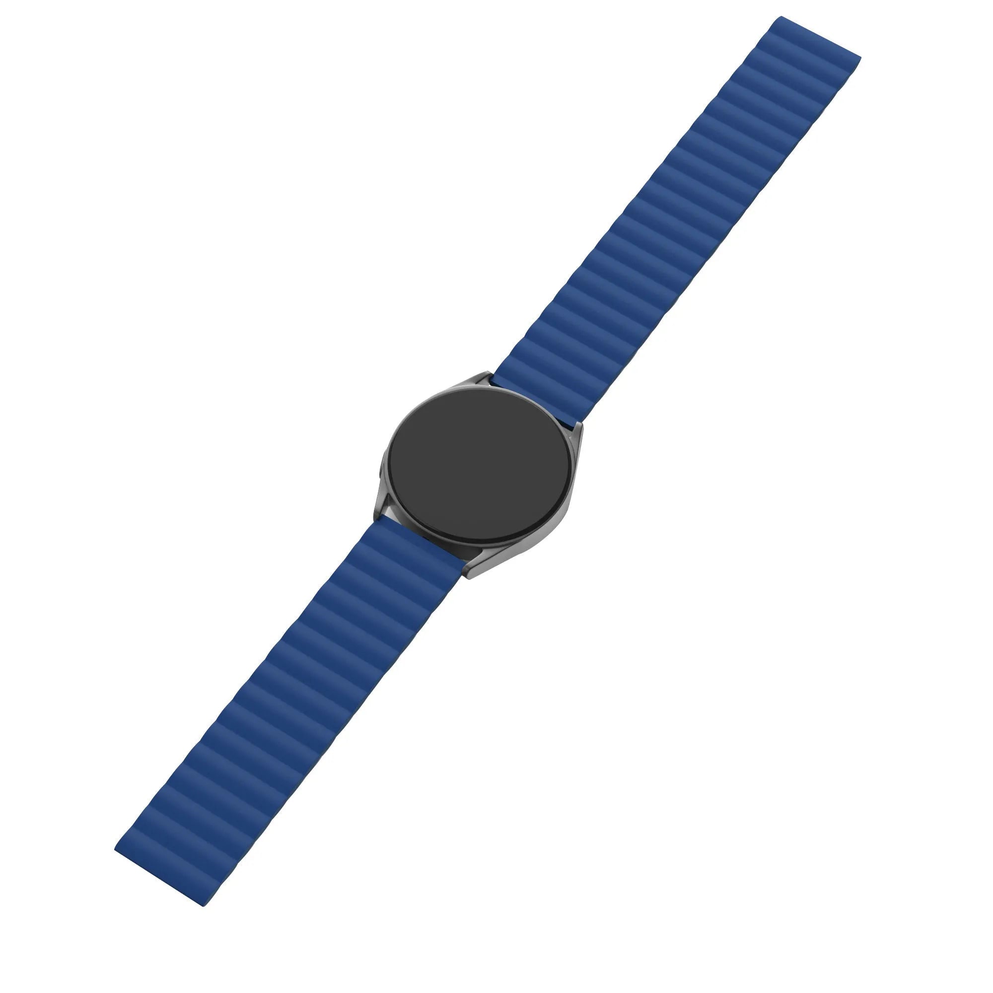 Magnetic Silicone Strap, blue, on a watch, direct front view