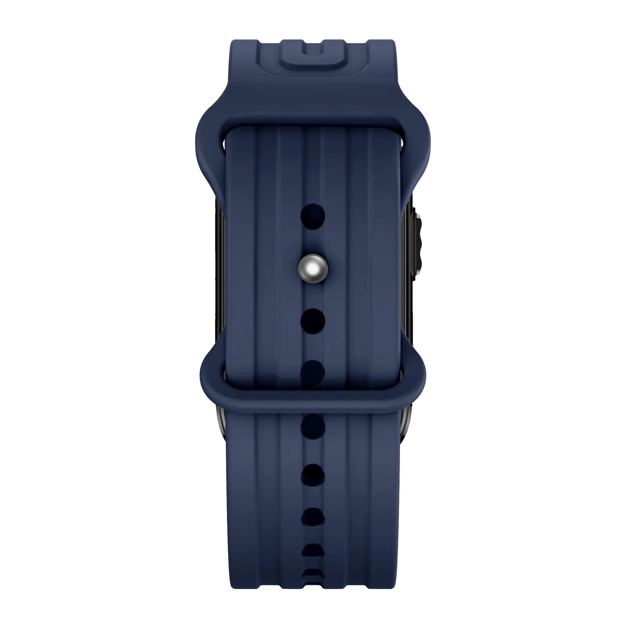 Silicone Strap 'Classic', dark blue, on a watch, direct front view
