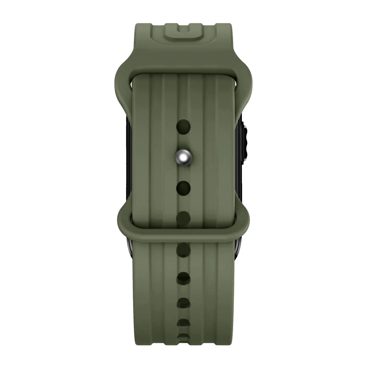 Silicone Strap 'Classic', army green, on a watch, direct front view