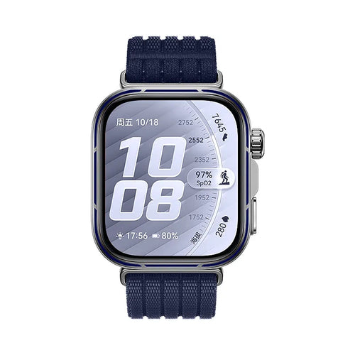 Ultra Thin Nylon Strap, dark blue, on a watch, direct front view