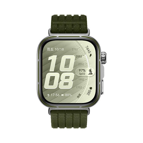 Ultra Thin Nylon Strap, dark green, on a watch, direct front view