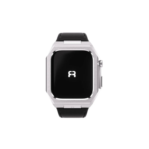 Reqior Apple Watch 45mm metalen case met leren band (zilver/zwart)