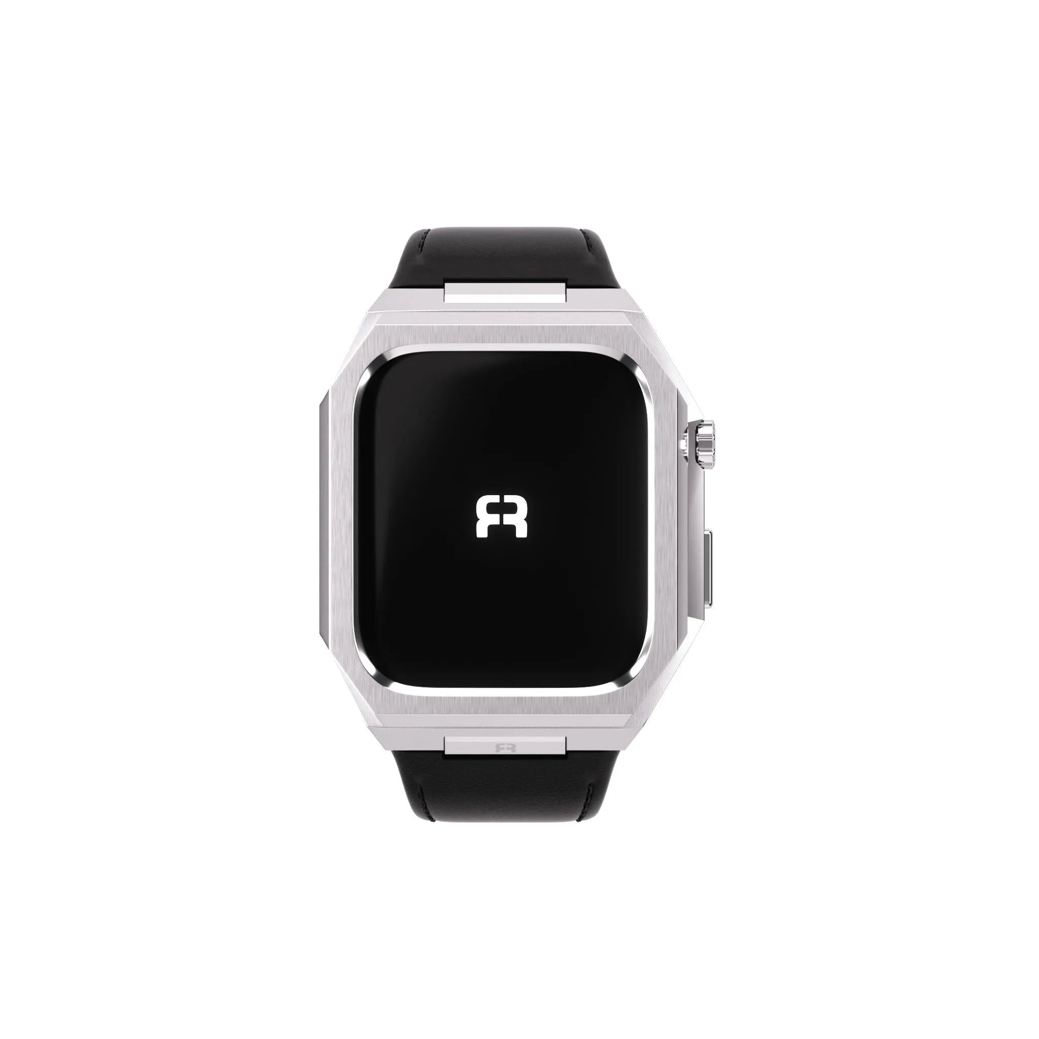 Reqior Apple Watch 45mm metalen case met leren band (zilver/zwart)