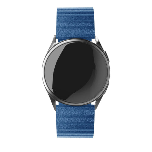 Leather Loop Strap, dark blue, on a watch, direct front view