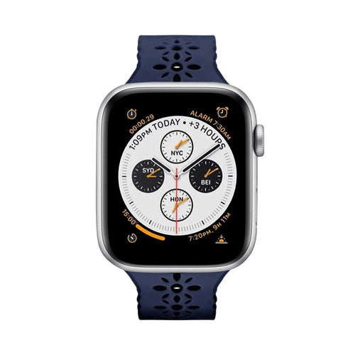 Patterned Silicone Strap, dark blue, on a watch, direct front view