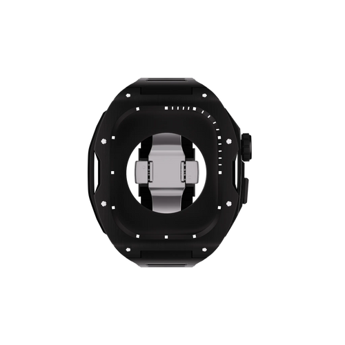 Reqior Apple Watch 45mm case met rubberen band (Zwart)