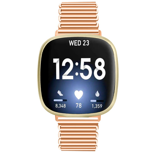 Steel Loop Strap, rose gold, on a watch, direct front view