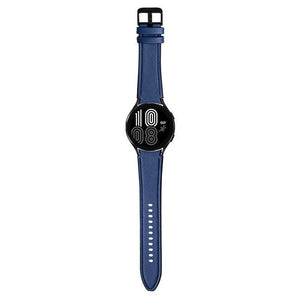 Leather Hybrid Strap, dark blue, on a watch, direct front view