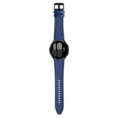 Leather Hybrid Strap, dark blue, on a watch, direct front view