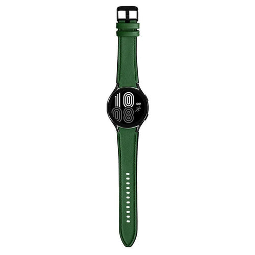 Leather Hybrid Strap, green, on a watch, direct front view