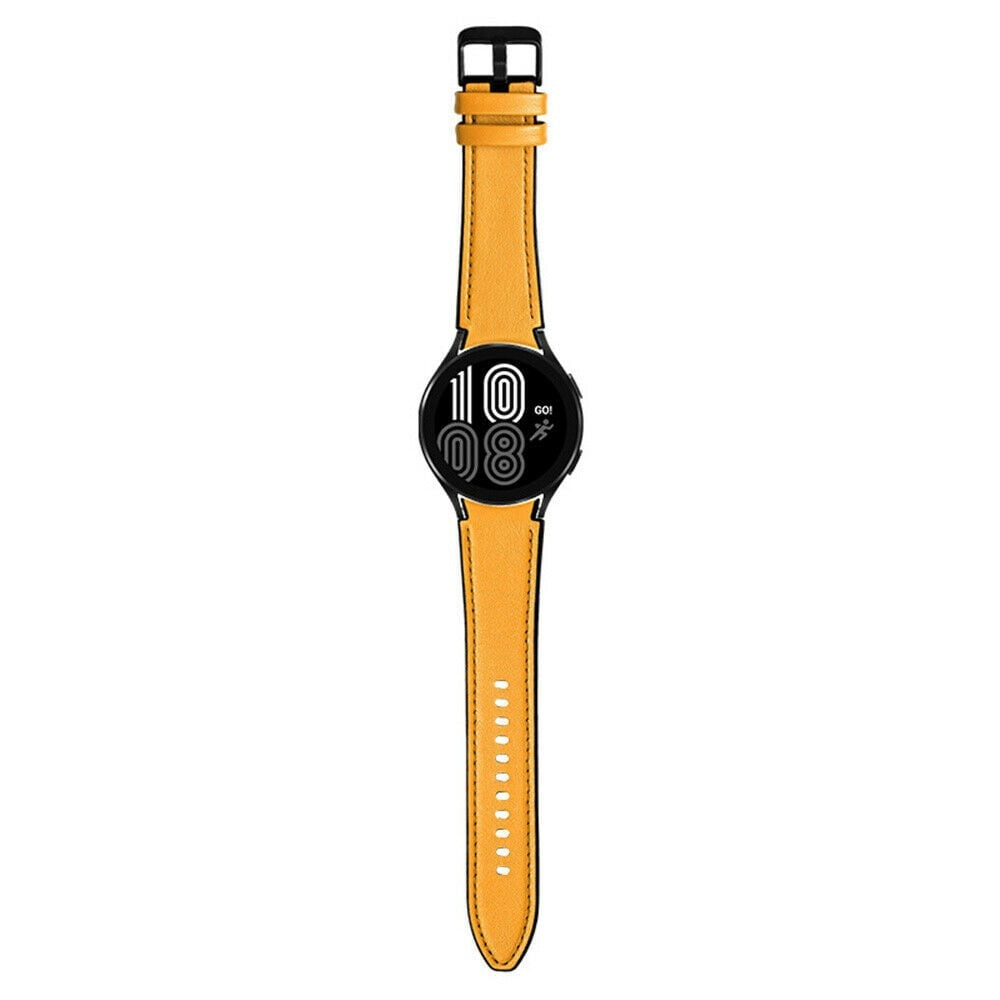 Leather Hybrid Strap, yellow, on a watch, direct front view