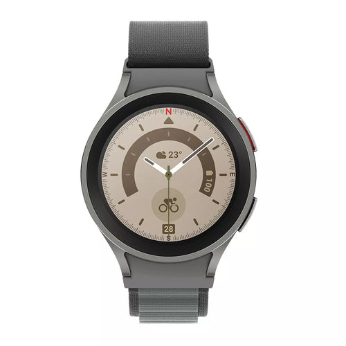 Alpine Nylon Strap, dark grey, on a watch, direct front view