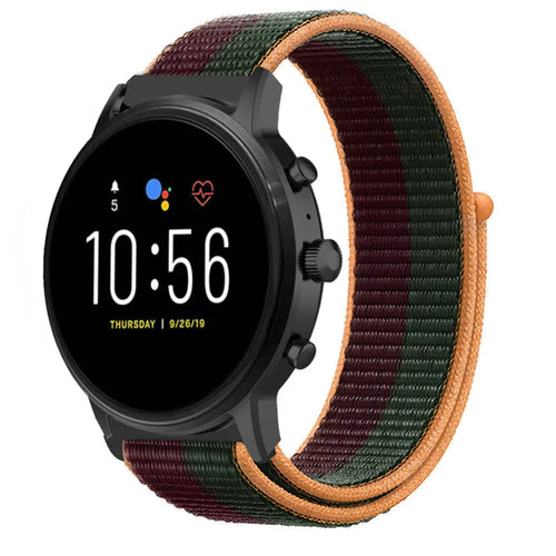 Nylon Strap, dark cherry, on a watch, direct front view