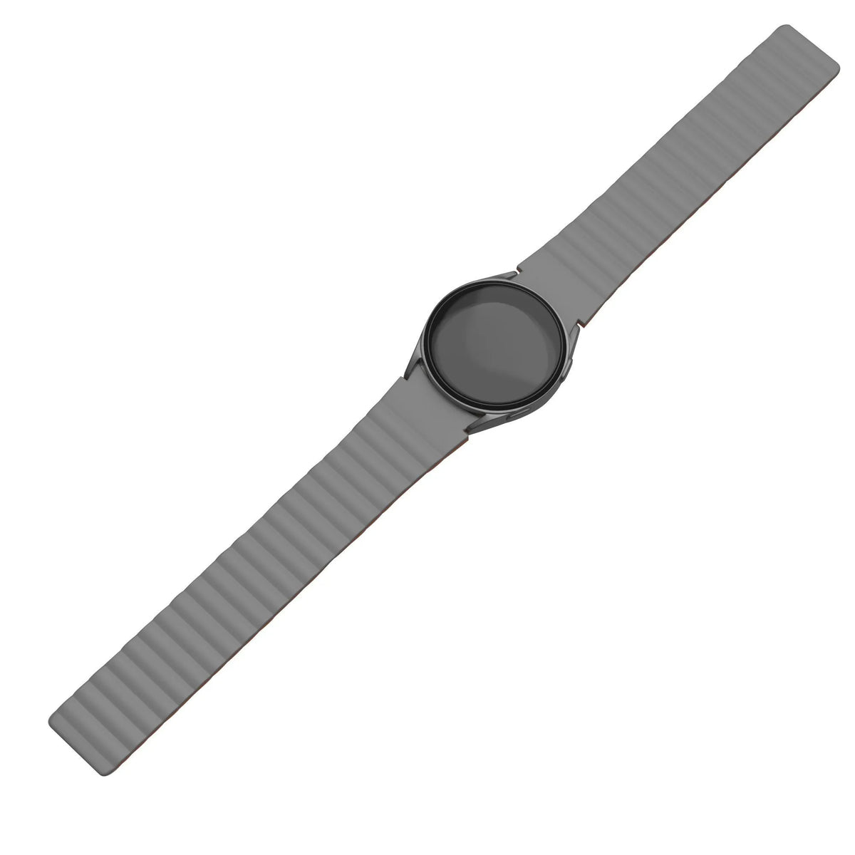 Magnetic Silicone Strap, grey/orange, on a watch, direct front view